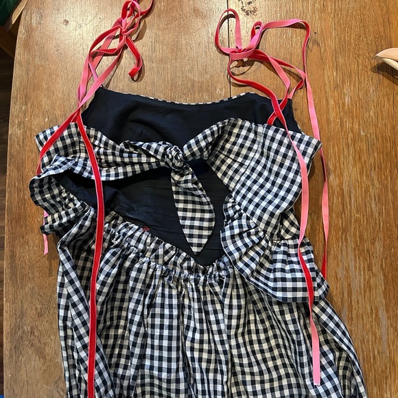 Eliza Faulkner Tessa Linen Black and White Gingham Dress with Red Ribbon - Picture 3 of 11